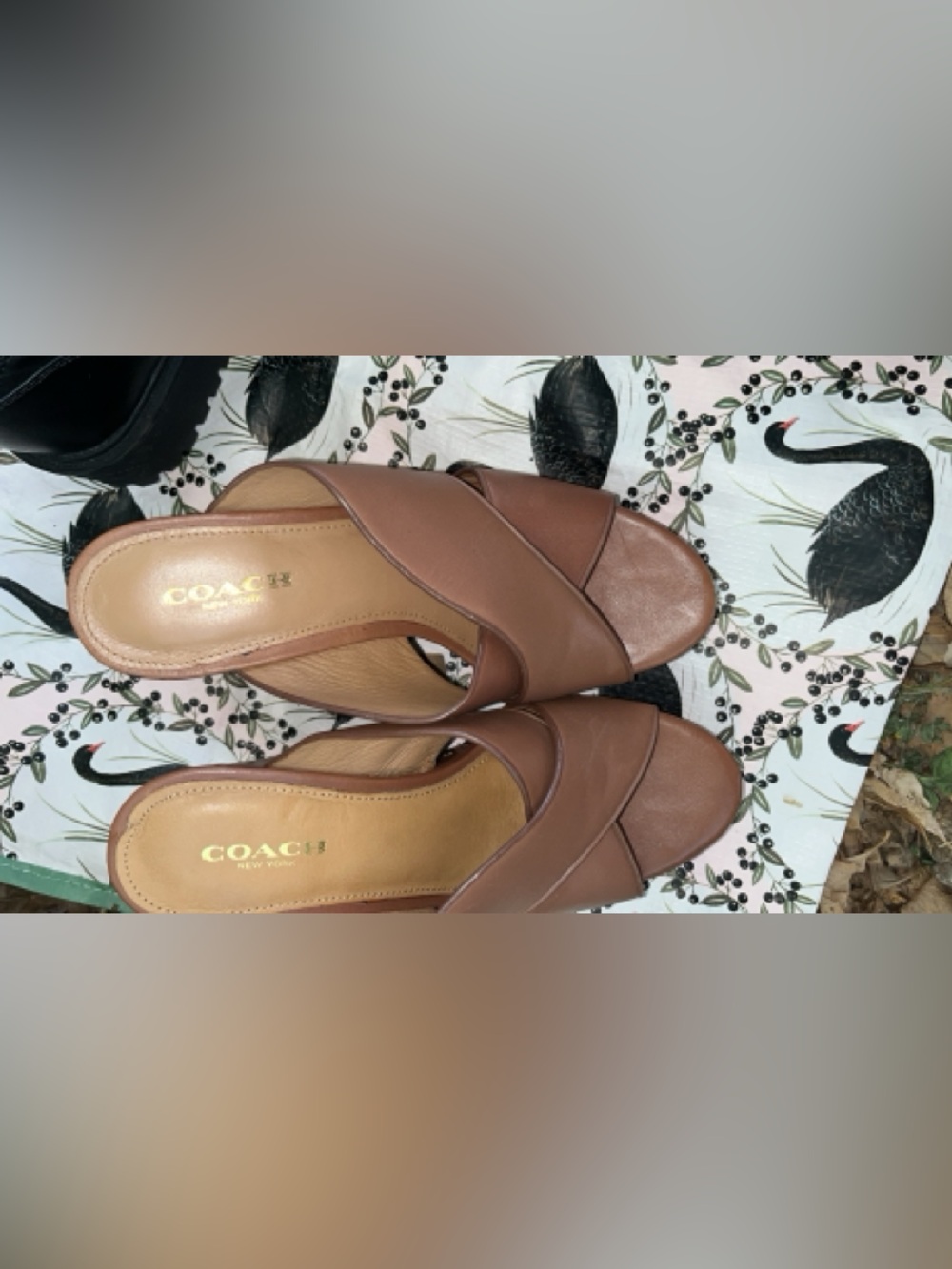 COACH Tan Leather Cross-Band Women's Slide Sandals
